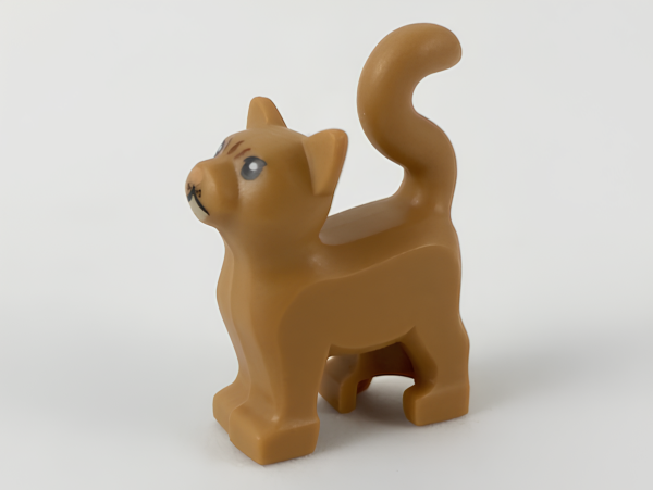 Кот Lego 13786pb04 Cat, Standing with Black Eyes, Tan Chin, Reddish Brown Stripes on Forehead, and Nougat Nose Pattern